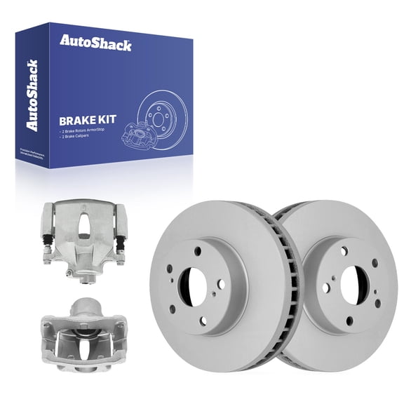 AutoShack Front Brake Rotors & Calipers for Toyota, Sienna 2004-2010 Camry 2005-2006 Avalon 2005-2007 Solara 2004-2008, FWD AWD L4 2.4L V6 3.0L 3.3L 3.5L - Coated - ArmorStop - 11.65" (296 mm), 5-Lug