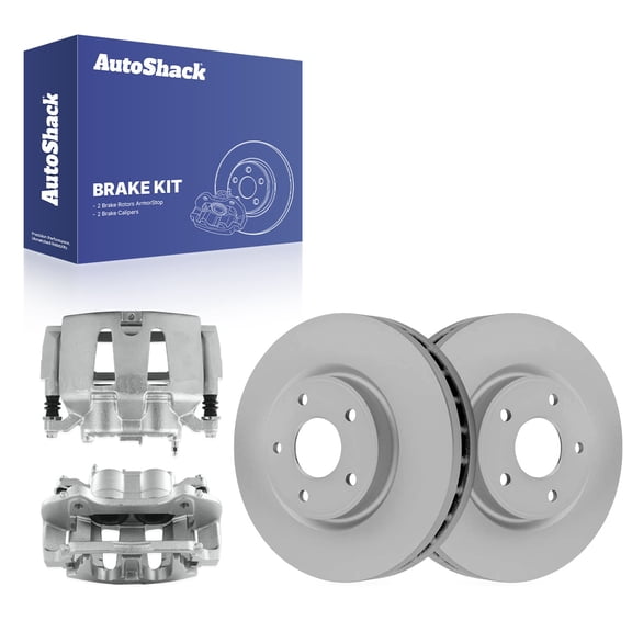 AutoShack Front Vented Coated Brake Rotors + Calipers 4-PC Brake Kit Replacement for 2012-2020 Dodge Grand Caravan 2017-2020 Chrysler Pacifica 2013-2015 Ram C/V ArmorStop 13.03" (331 mm)