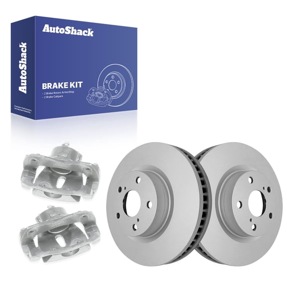 AutoShack Front Brake Rotors & Calipers for Toyota & Scion, RAV4 2006-2012, 2015-2018 Matrix 2009-2013 tC 2011-2016, FWD AWD 4WD L4 2.4L 2.5L V6 3.5L - Coated - ArmorStop - 11.65" (296 mm), 5-Lug