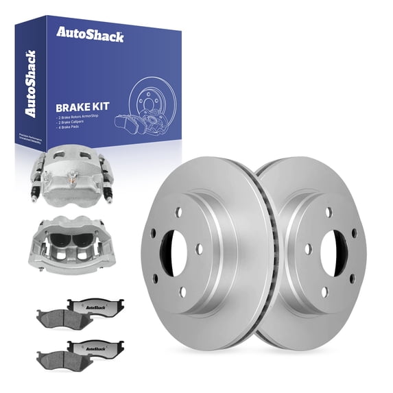 AutoShack Front Brake Rotors, Ceramic Pads & Calipers for Dodge, Ram 1500 2002-2005 Durango 2004-2006, 4WD RWD V6 3.7L V8 4.7L 5.7L 5.9L - Coated - ArmorStop - 13.22" (335.9 mm), 5-Lug