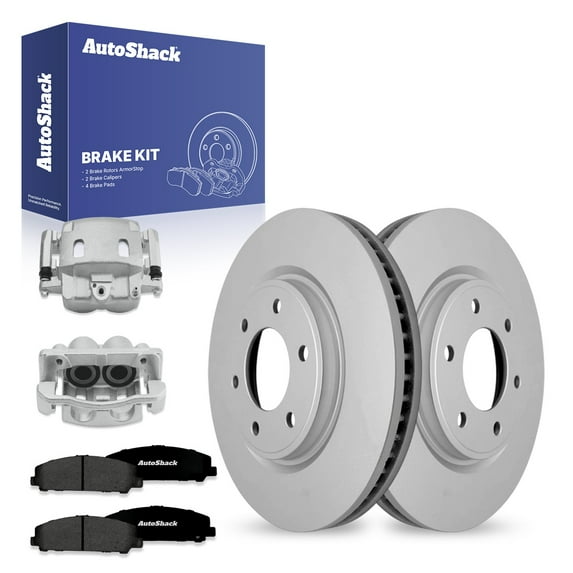 AutoShack Front Brake Rotors, Premium Pads & Calipers for Nissan, TITAN 2007, 4WD RWD V8 5.6L - Coated - ArmorStop - 13.77" (349.7 mm), 6-Lug