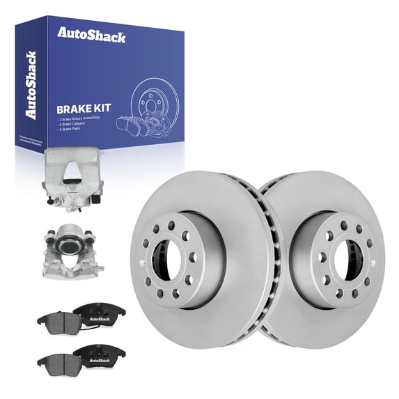 AutoShack Front Vented Coated Brake Rotors + Premium Ceramic Pads + Calipers 8-PC Brake Kit Replacement for 2014-2015 Volkswagen Jetta 2011-2012 Volkswagen Jetta ArmorStop 11.33" (287.8 mm)