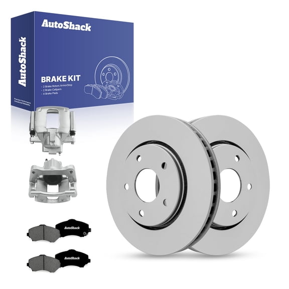 AutoShack Front Brake Rotors, Premium Pads & Calipers for Dodge & Chrysler, Grand Caravan 2013-2016 Town & Country 2013-2016, FWD V6 3.6L - Coated - ArmorStop - 11.89" (302 mm), 5-Lug