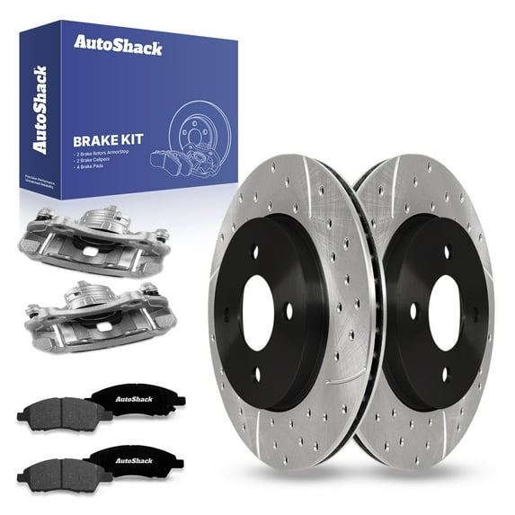 AutoShack Front Brake Rotors, Premium Pads & Calipers for Nissan, Frontier 2005-2024 Xterra 2005-2015 Pathfinder 2005-2012, 4WD RWD V6 3.8L 4.0L - Coated - ArmorStop - 11.64" (295.6 mm), 6-Lug