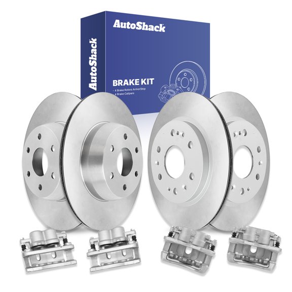 AutoShack Front & Rear Brake Rotors Calipers | Replacement for 2009-2014 Chevrolet Express 1500 2009-2014 GMC Savana 1500 4.3L 5.3L V6 V8 AWD RWD | Coated | 8-PC Brake Kit | ArmorStop