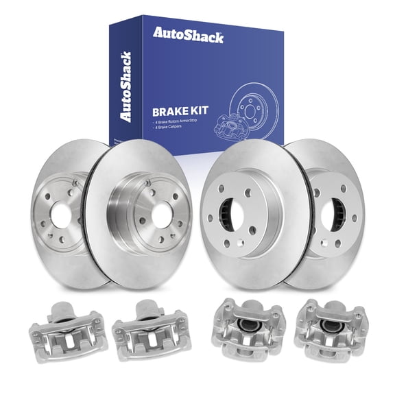 AutoShack Front Vented & Rear Vented Coated Brake Rotors + Calipers 8-PC Brake Kit Replacement for 2010-2017 Chevrolet Equinox 2010-2017 GMC Terrain ArmorStop