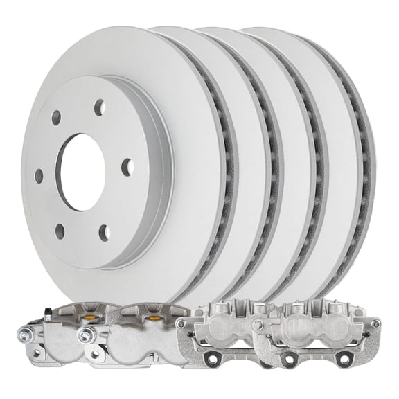 AutoShack Front & Rear Brake Rotors Calipers | Replacement for Chevrolet Suburban 1500 Tahoe Avalanche 1500 GMC Yukon XL 1500 Cadillac Escalade EXT 4WD AWD | Coated | 8-PC Brake Kit | ArmorStop