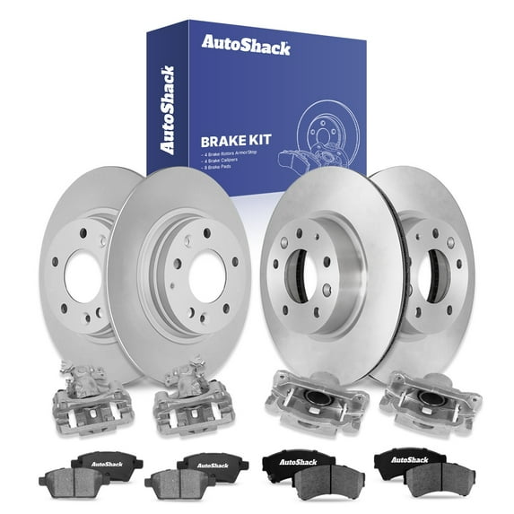 AutoShack Front & Rear Brake Rotors, Ceramic Pads & Calipers for Mazda, 6 2006-2013, FWD L4 2.3L 2.5L V6 3.0L 3.7L - Coated - ArmorStop