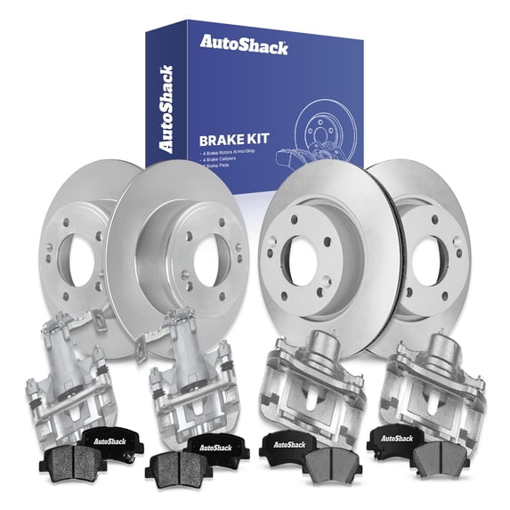 AutoShack Front & Rear Brake Rotors, Ceramic Pads & Calipers for Hyundai, Veloster 2016, FWD L4 1.6L - Coated - ArmorStop