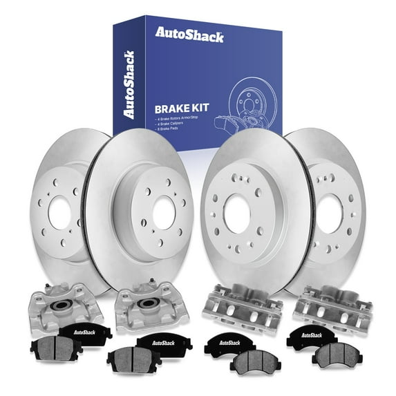 AutoShack Front Vented & Rear Vented Coated Brake Rotors + CeramicPads + Calipers 16-PC Brake Kit Replacement for 2014-2018 Chevrolet Silverado 1500 2014-2018 GMC Sierra 1500 ArmorStop