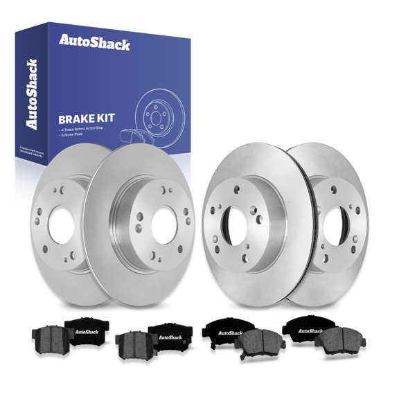 AutoShack Front Vented & Rear Solid Coated Brake Rotors + Premium Ceramic Brake Pads 12-PC Brake Kit Replacement for 2015 Acura ILX ArmorStop