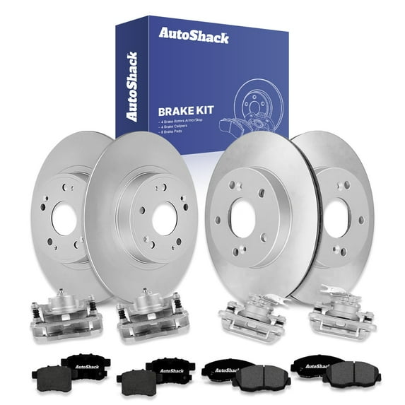 AutoShack Front Vented & Rear Solid Coated Brake Rotors + Premium Ceramic Pads + Calipers 16-PC Brake Kit Replacement for 2008-2009 Honda Accord ArmorStop