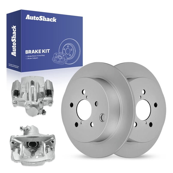 AutoShack 10.78" (273.8 mm) Rear Solid Brake Rotors Coated + Calipers | Replacement for 2014-2018 Subaru Forester 2012-2023 Subaru Impreza | 4-PC Brake Kit | ArmorStop