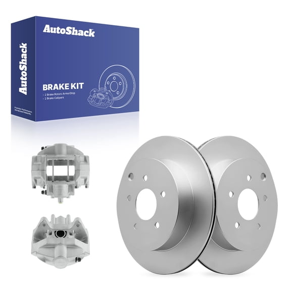 AutoShack Rear Brake Rotors & Calipers for INFINITI, Q70 2015-2018 Q60 2014, AWD RWD V6 3.7L V8 5.6L - Coated - ArmorStop - 12.12" (307.8 mm), 5-Lug