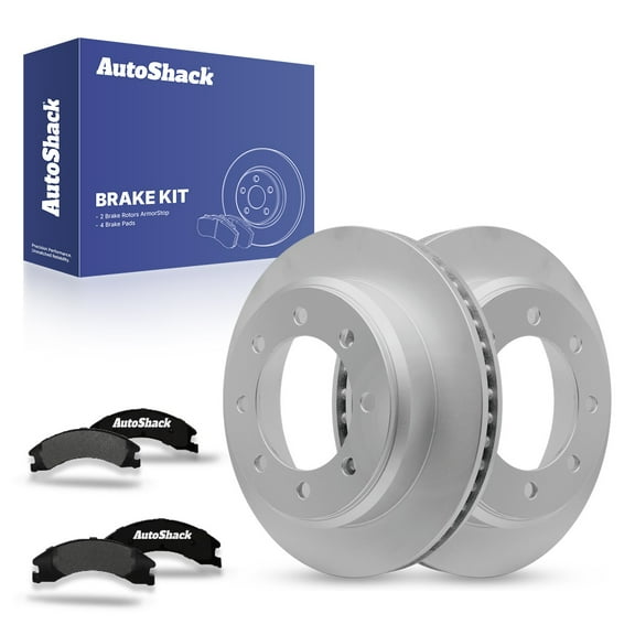 AutoShack 13.58" (345 mm) Rear Vented Brake Rotors Coated + Ceramic Brake Pads | Replacement for 2008-2019 Ford E-350 Super Duty 2008-2014 Ford E-250 | 6-PC Brake Kit | ArmorStop
