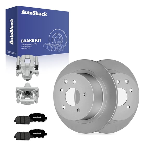 AutoShack Rear Brake Rotors, Premium Pads & Calipers for Nissan, Altima 2007-2009, FWD L4 2.5L V6 3.5L - Coated - ArmorStop - 11.48" (291.6 mm), 5-Lug