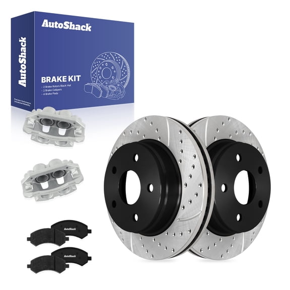 AutoShack Front Brake Rotors, Ceramic Pads & Calipers for Ram, 1500 2011-2018, 4WD RWD V6 3.0L 3.6L 3.7L V8 4.7L 5.7L - E-Coated Drilled & Slotted - ShadowGuard - 13.22" (335.9 mm), 5-Lug