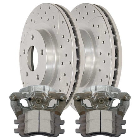 AutoShack Front Brake Calipers Ceramic Pads Drilled Slotted Rotors Silver Kit Replacement for Chrysler 200 Sebring 2009-2017 Jeep Patriot Compass 2008-2014 Dodge Avenger 2009-2012 Caliber 4WD AWD FWD