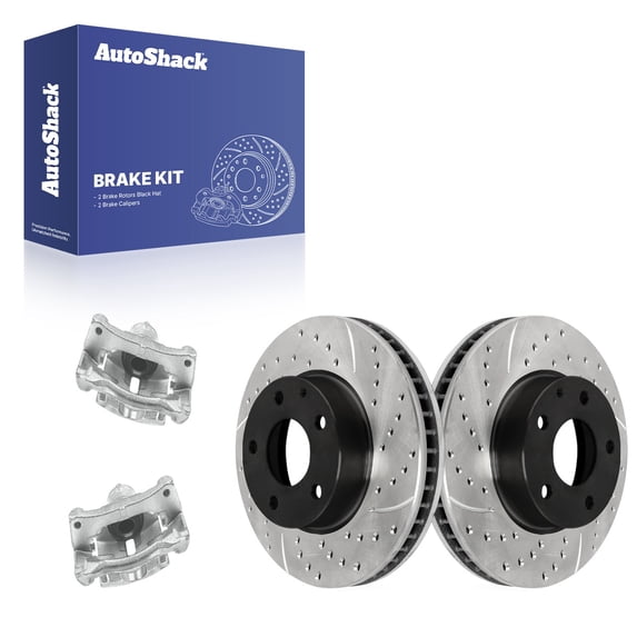AutoShack Front Brake Rotors & Calipers for Mazda, 3 2014-2016 CX-3 2016-2018, FWD L4 2.0L - E-Coated Drilled & Slotted - ShadowGuard - 11.02" (280 mm), 5-Lug