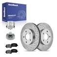 thumbnail image 1 of AutoShack Front Vented Drilled & Slotted Silver Zinc Coated Brake Rotors + Premium Ceramic Pads + Calipers 8-PC Brake Kit Replacement for 2006-2011 Chevrolet HHR SilverShield Pro 10.85" (275.7 mm), 1 of 5