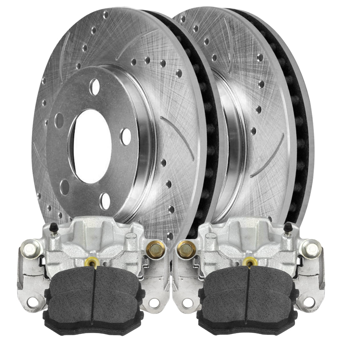 AutoShack Front Brake Calipers with Bracket Assembly Pair of 2 D 並行輸入品 Front New Brake Calipers with Bracket Set of 2 Driver and Passenger Side