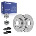 thumbnail image 1 of AutoShack Front Vented Drilled & Slotted Silver Zinc Coated Brake Rotors + Premium Ceramic Pads + Calipers 8-PC Brake Kit Replacement for 2003-2017 Honda Accord SilverShield Pro 11.1" (281.95 mm), 1 of 5
