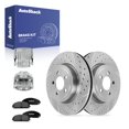 thumbnail image 1 of AutoShack Front Vented Drilled & Slotted Silver Zinc Coated Brake Rotors + Premium Ceramic Pads + Calipers 8-PC Brake Kit Replacement for 2012-2021 Dodge Charger SilverShield Pro 13.58" (345 mm), 1 of 4