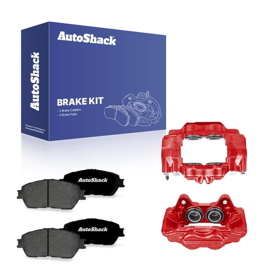 AutoShack Front Red Brake Calipers & Premium Ceramic Brake Pads for Toyota, Tacoma 2005-2015, 4WD RWD L4 2.7L V6 4.0L