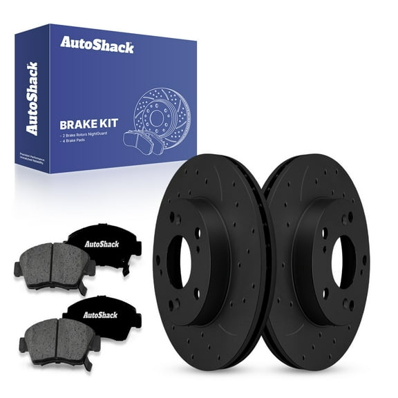 AutoShack 10.3" (261.5 mm) Front Vented Drilled & Slotted Brake Rotors E-Coated + Premium Ceramic Brake Pads | Replacement for 2012-2015 Honda CR-Z | Black Finish | 6-PC Brake Kit | NightGuard