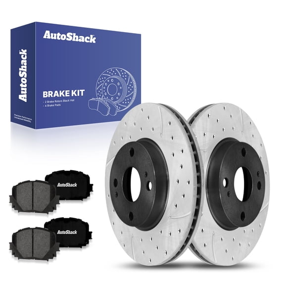 AutoShack 10.04" (255 mm) Front Vented Drilled & Slotted Brake Rotors E-Coated + Premium Ceramic Brake Pads | Replacement for 2012-2018 Toyota Yaris | 6-PC Brake Kit | ShadowGuard