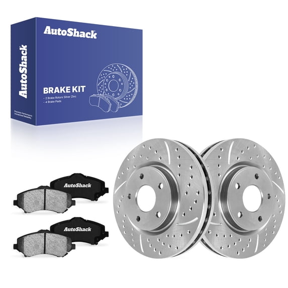 AutoShack Front Brake Rotors & Ceramic Pads for Volkswagen, Routan 2013, FWD V6 3.6L - Silver Zinc Coated Drilled & Slotted - SilverShield Pro - 13.03" (331 mm), 5-Lug