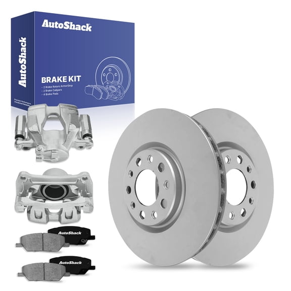 AutoShack Front Brake Rotors Ceramic Brake Pads Calipers | Replacement for 2015-2018 Jeep Renegade 2016-2018 Fiat 500X 1.4L 2.4L AWD FWD | Coated | 8-PC Brake Kit | ArmorStop