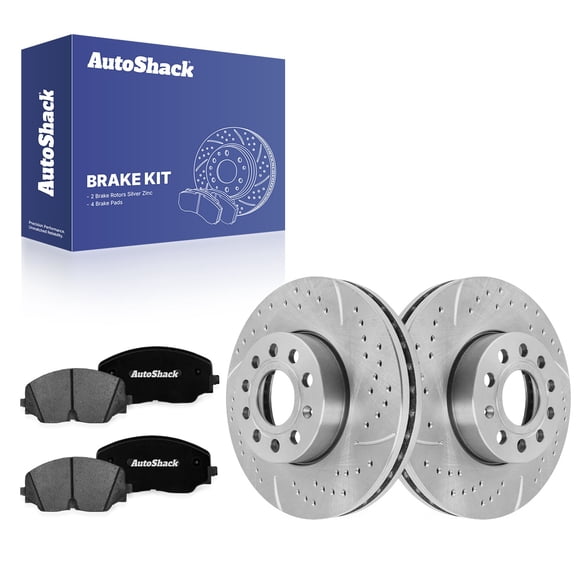 AutoShack Front Brake Rotors & Premium Pads for Volkswagen, Jetta 2021-2025, FWD L4 1.4L 1.5L 2.0L - Silver Zinc Coated Drilled & Slotted - SilverShield Pro - 11.34" (288 mm), 9-Lug