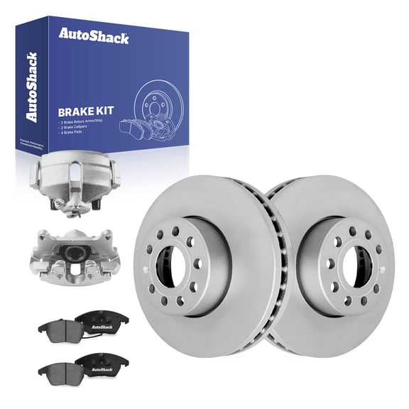 AutoShack Front Brake Rotors, Premium Pads & Calipers for Volkswagen & Audi, Jetta 2006-2008, 2010-2011, 2013-2018 Eos 2009-2011 A3 2009, FWD L4 2.0L - Coated - ArmorStop - 11.33" (287.8 mm), 9-Lug