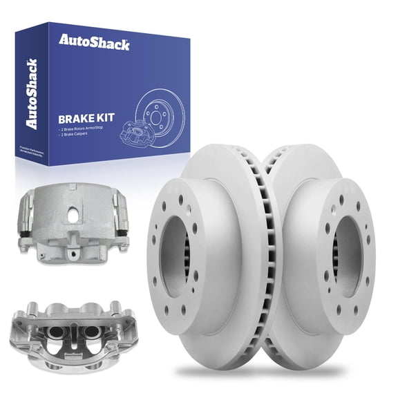 AutoShack 13.98" (355 mm) Front Vented Brake Rotors Coated + Calipers | Replacement for 2011-2019 Chevrolet Silverado 2500 HD 2011-2019 GMC Sierra 2500 HD | 4-PC Brake Kit | ArmorStop