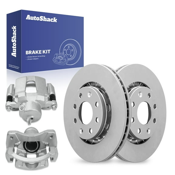 AutoShack 10.07" (255.9 mm) Front Vented Brake Rotors Coated + Calipers | Replacement for 2013-2015 Chevrolet Spark 2004-2018 Chevrolet Aveo 2009-2010 Pontiac G3 | 4-PC Brake Kit | ArmorStop
