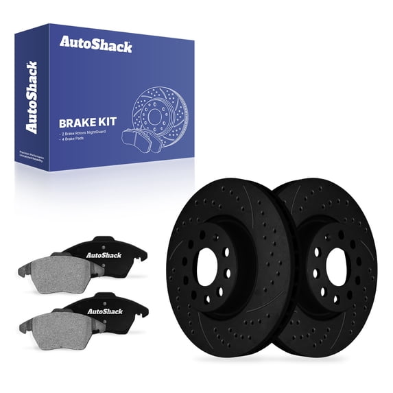 AutoShack Front Brake Rotors & Ceramic Pads for Volkswagen, Jetta 2015-2018, FWD L4 1.4L 1.8L 2.0L - E-Coated Drilled & Slotted - Black Finish - NightGuard - 12.28" (312 mm), 9-Lug