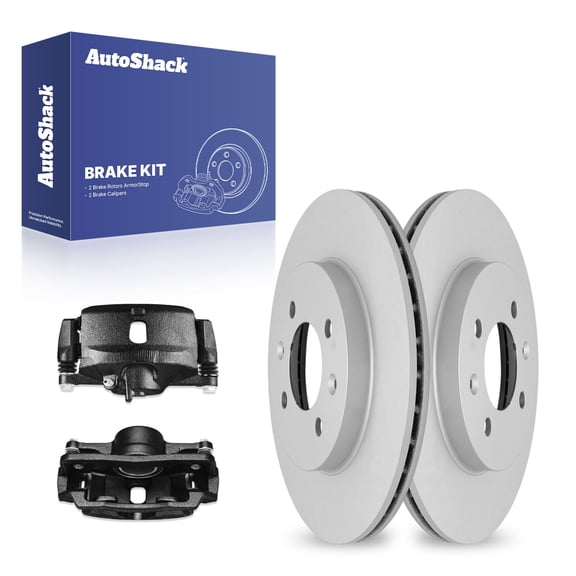 AutoShack 10.31" (262 mm) Front Vented Brake Rotors Coated + Calipers Black | Replacement for 2010-2014 Honda Insight 1996-2005 Honda Civic 1997-2000 Acura EL | 4-PC Brake Kit | ArmorStop