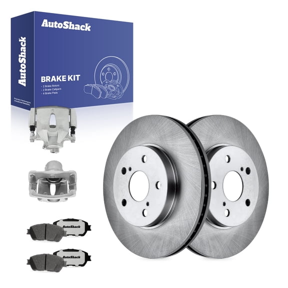 AutoShack Front Brake Rotors, Ceramic Pads & Calipers for Toyota, Sienna 2004-2010 Camry 2005-2006 Avalon 2005-2007 Solara 2004-2008, FWD AWD L4 2.4L V6 3.0L 3.3L 3.5L - 11.65" (296 mm), 5-Lug