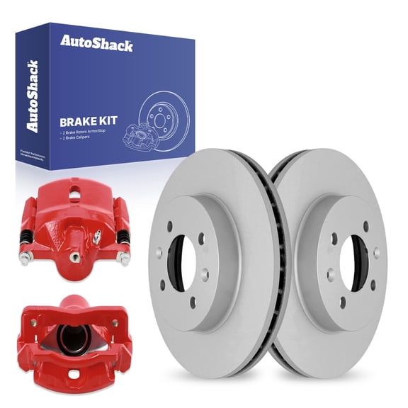 AutoShack 10.31" (262 mm) Front Vented Brake Rotors Coated + Calipers Red | Replacement for 2010-2014 Honda Insight 1996-2005 Honda Civic 1997-2000 Acura EL | 4-PC Brake Kit | ArmorStop