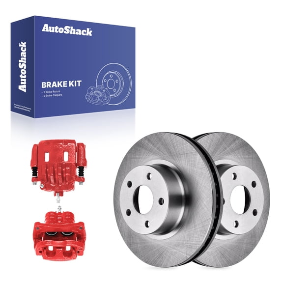 AutoShack Front Brake Rotors & Red Calipers for Subaru, Legacy 2005, AWD H4 2.5L - 10.89" (276.6 mm), 5-Lug