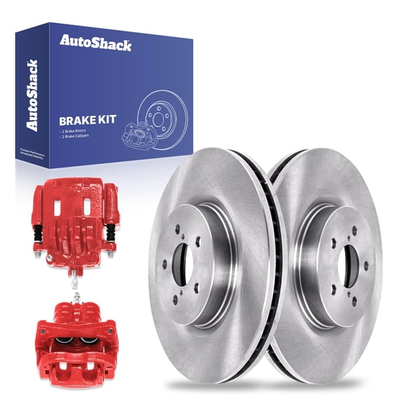 AutoShack Front Brake Rotors Calipers Red | Replacement for 2017-2018 Subaru Forester 2.5L AWD | 4-PC Brake Kit