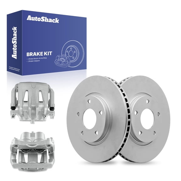 AutoShack 11.41" (289.8 mm) Front Vented Brake Rotors Coated + Calipers | Replacement for 2011-2017 Nissan Quest 2004-2009 Nissan Quest | 4-PC Brake Kit | ArmorStop