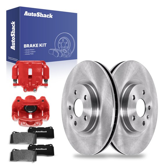 AutoShack Front Vented Brake Rotors + Ceramic Pads + Calipers Red 8-PC Brake Kit Replacement for 2014 Buick Regal 13.57" (344.8 mm)