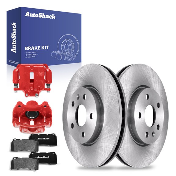 AutoShack Front Vented Brake Rotors + Ceramic Pads + Calipers Red 8-PC Brake Kit Replacement for 2014 Buick Regal 12.64" (321 mm)