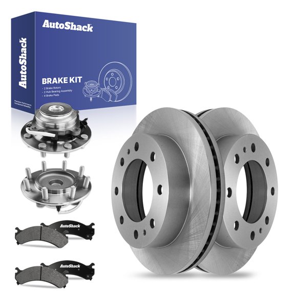 AutoShack Front Brake Rotors Ceramic Brake Pads Wheel Bearing Hub Assembly | Replacement for 2006-2017 Chevrolet Express 3500 2.8L 4.8L 6.0L 6.6L V8 RWD | 8-PC Brake Kit