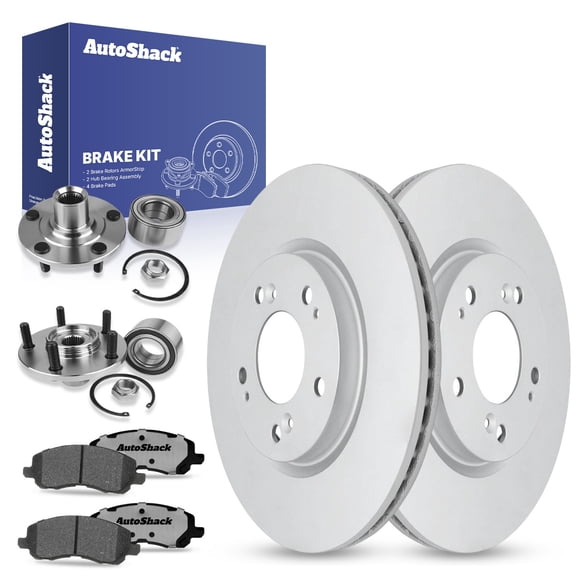 AutoShack Front Brake Rotors Ceramic Brake Pads Wheel Bearing Hub Assembly | Replacement for 2007-2013 Jeep Patriot Compass 2007-2012 Dodge Caliber 4WD FWD | Coated | 8-PCBrake Kit| ArmorStop