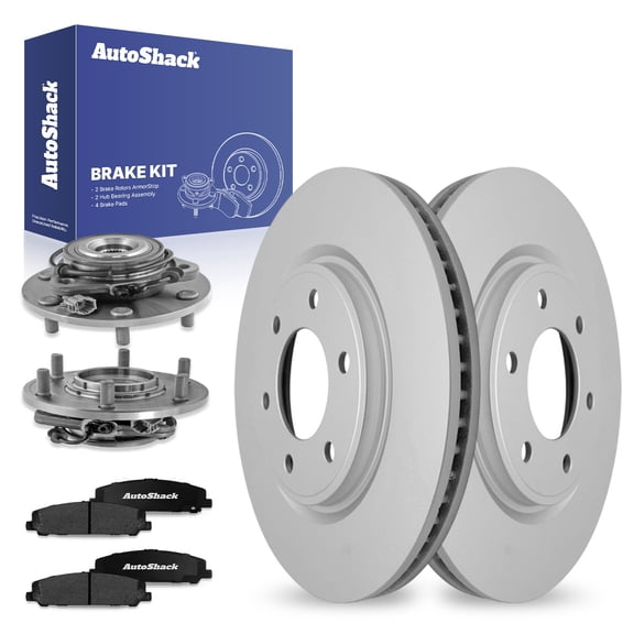 AutoShack Front Brake Rotors Ceramic Brake Pads Wheel Bearing Hub Assembly | Replacement for 2011-2012 Nissan TITAN 2012 Armada 5.6L V8 4WD RWD | Coated | 8-PCBrake Kit| ArmorStop