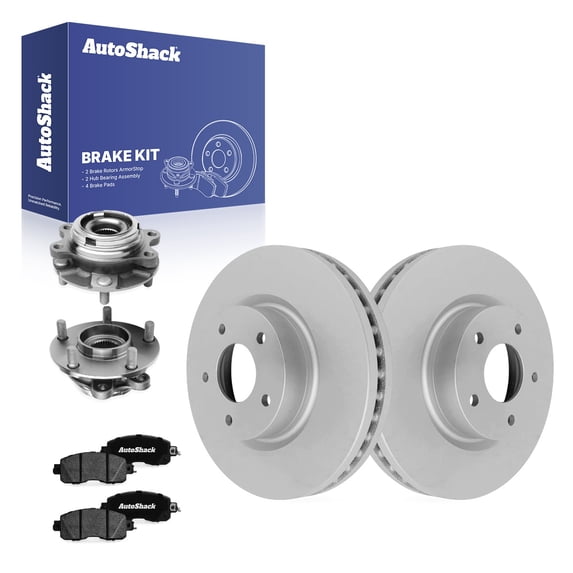 AutoShack Front Brake Rotors, Ceramic Pads & Hub Bearing Assemblies for Nissan, Altima 2013-2018, FWD L4 2.5L V6 3.5L - Coated - ArmorStop - 11.65" (296 mm), 5-Lug
