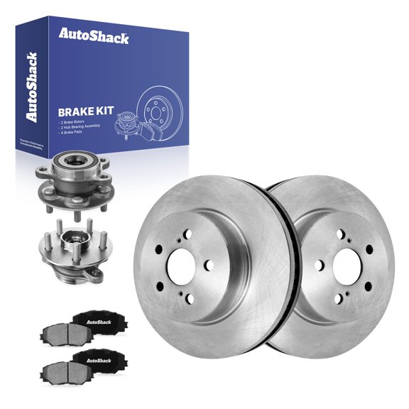 AutoShack Front Vented Brake Rotors + Ceramic Pads + Hub Bearing Assembly 8-PC Brake Kit Replacement for 2019 Toyota Prius Prime 11.14" (283 mm)